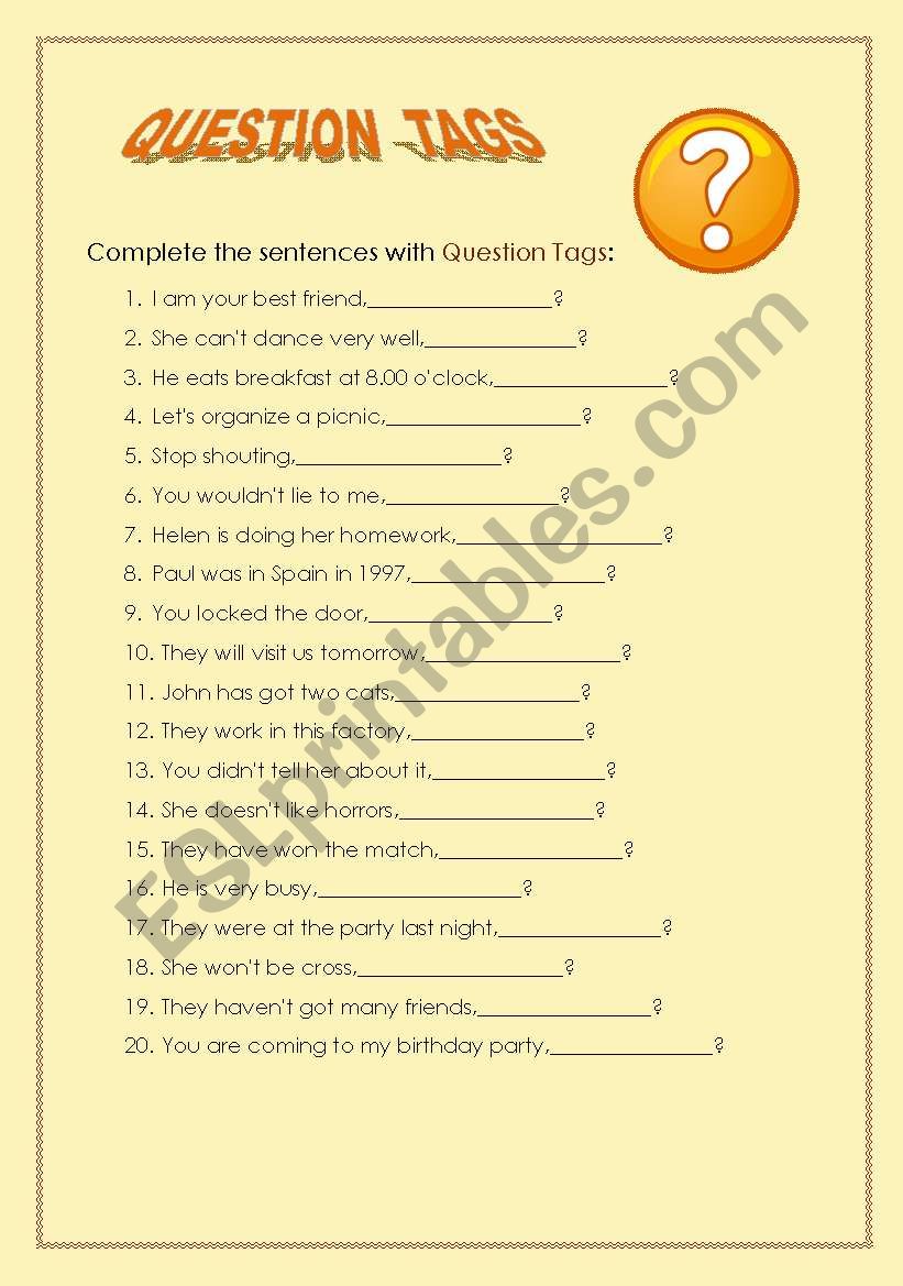 QUESTION TAGS worksheet