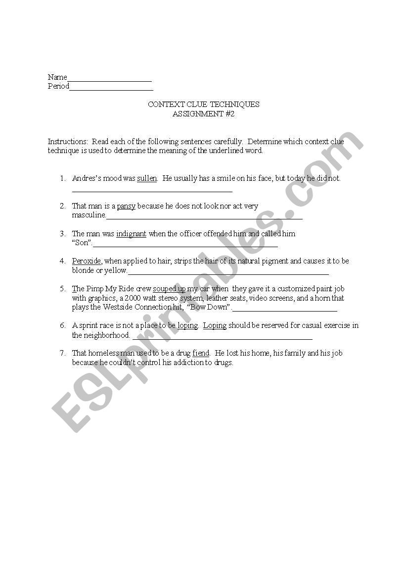 Context Clues Worksheet 2 worksheet