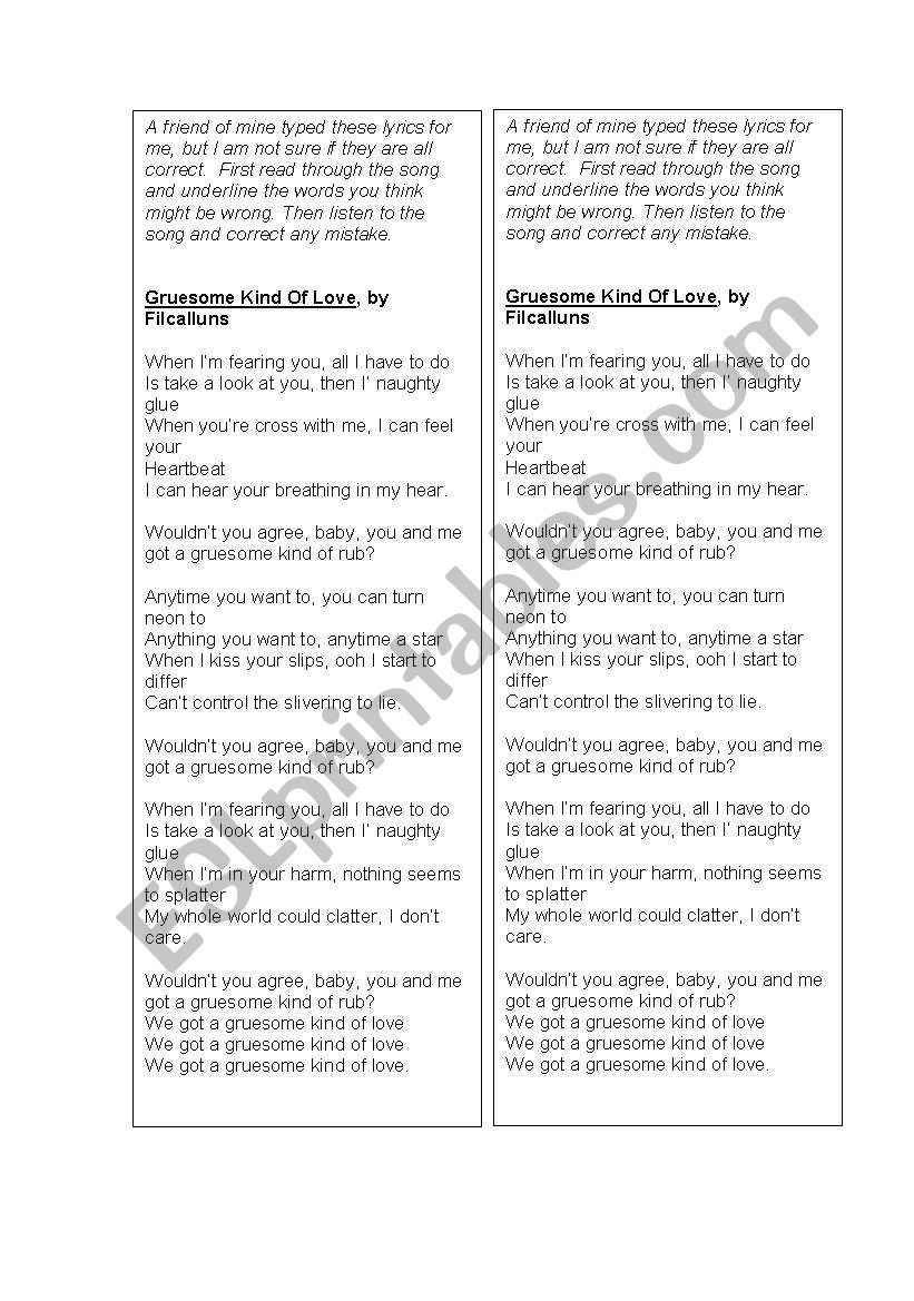 Groovy kind of love worksheet