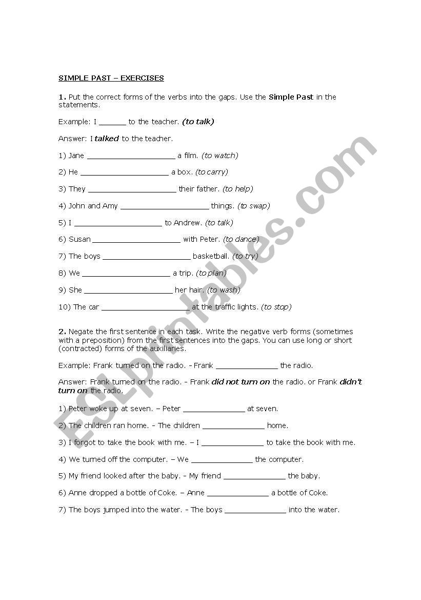 Simple Past Exercises worksheet