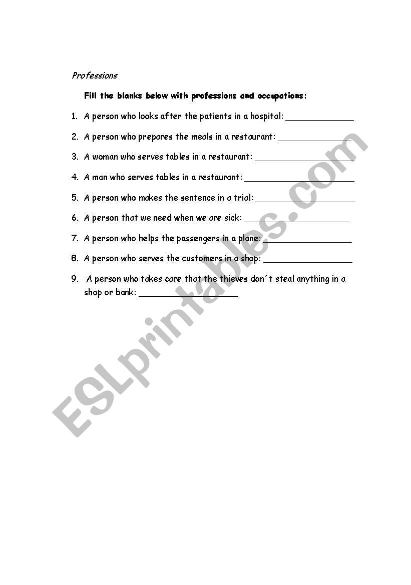 Professions worksheet