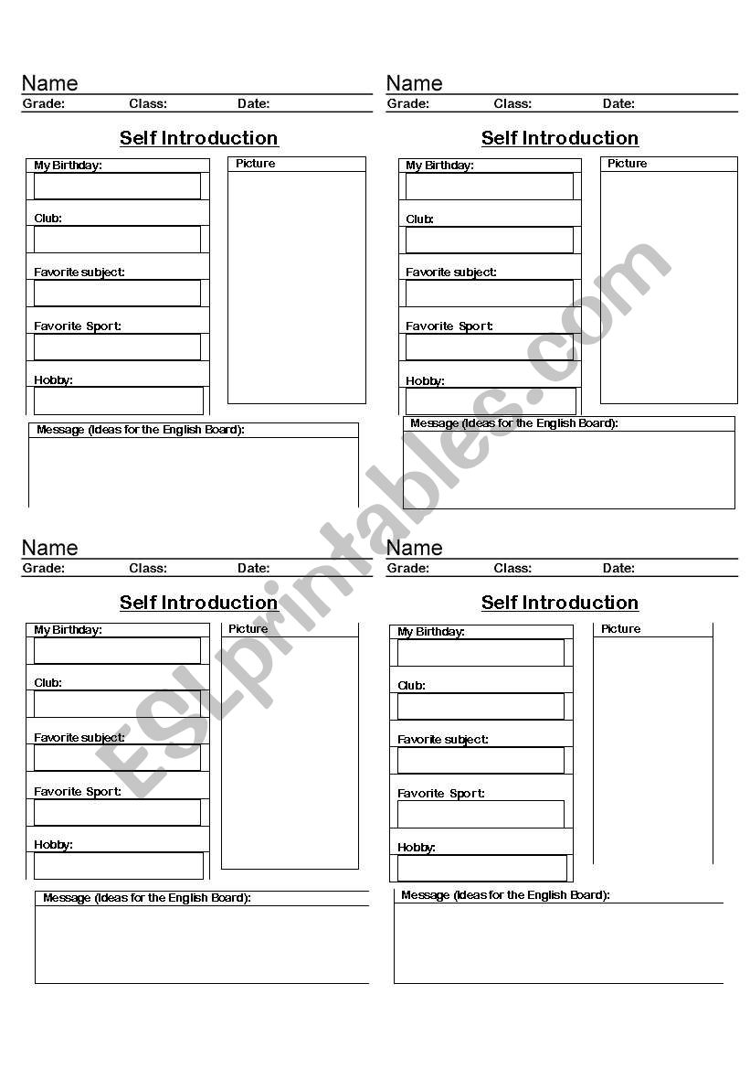 SELF INTRO worksheet