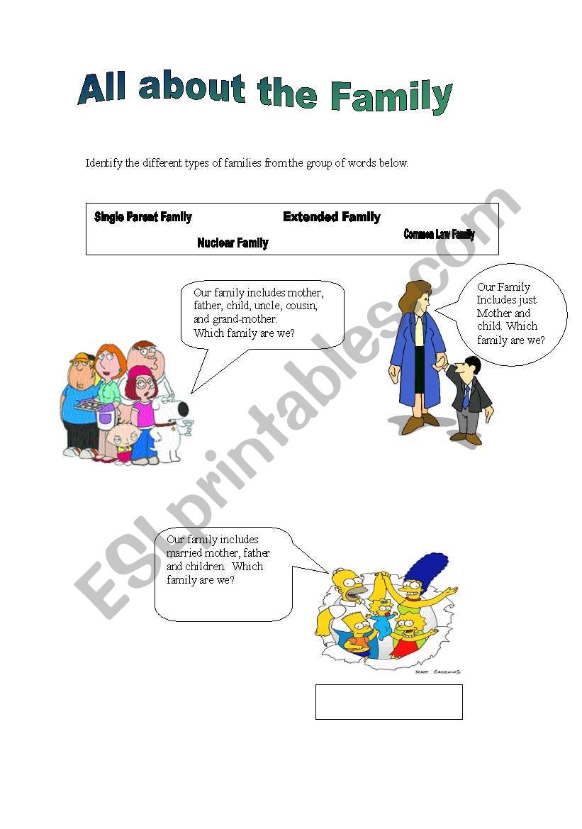 Diffrent types of family worksheet