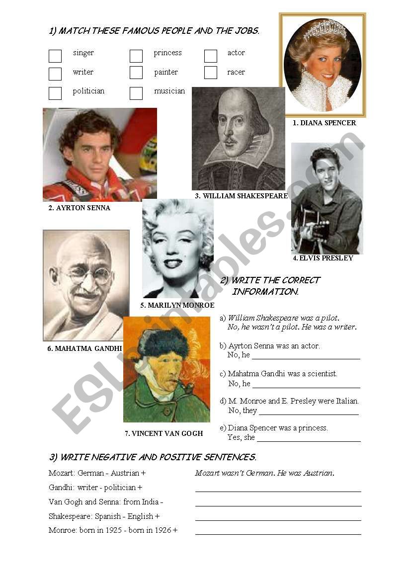 Was/were - Famous people worksheet