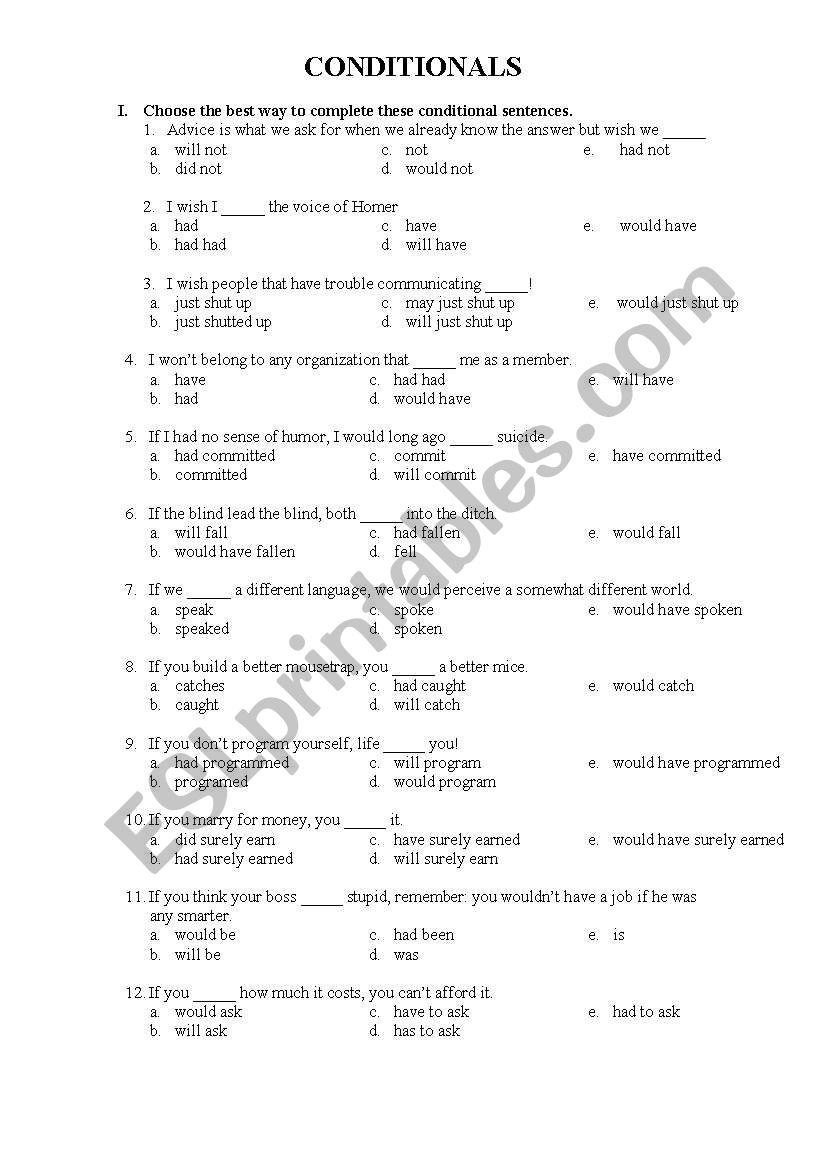 Conditionals worksheet