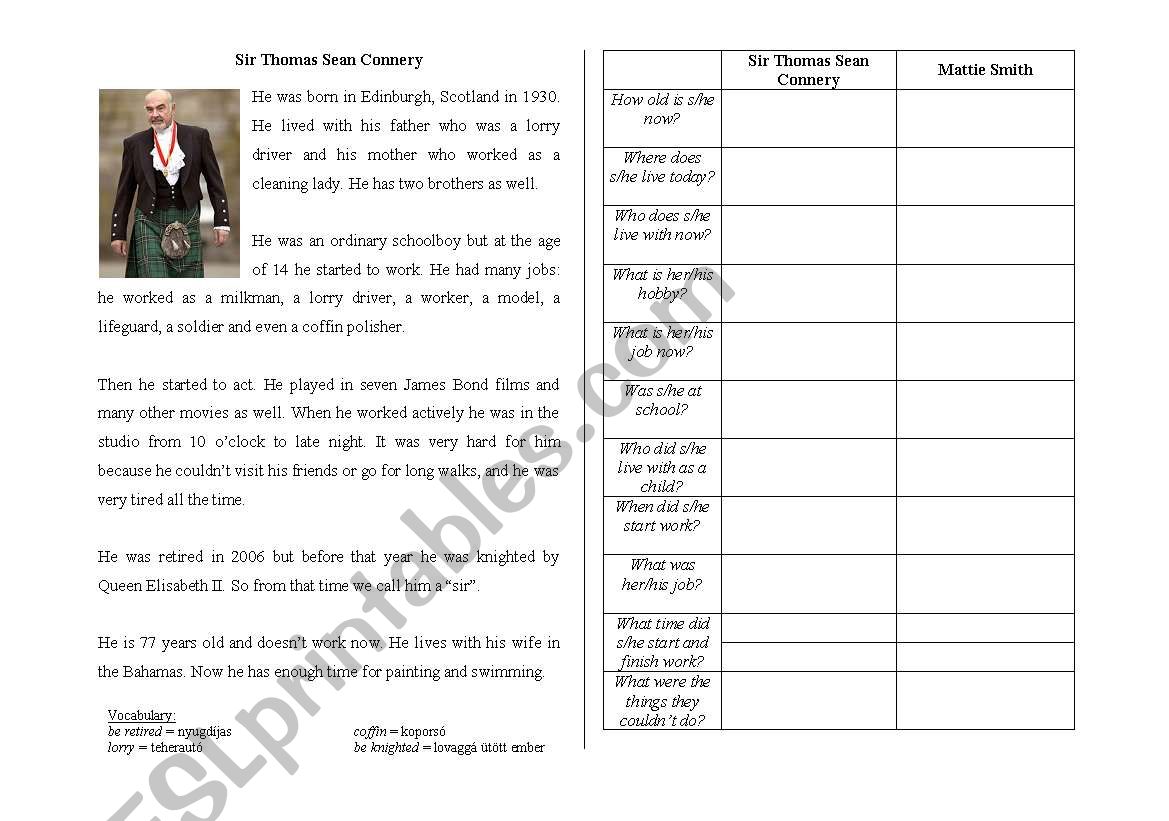 Simple Past - Sean Connery 1 worksheet