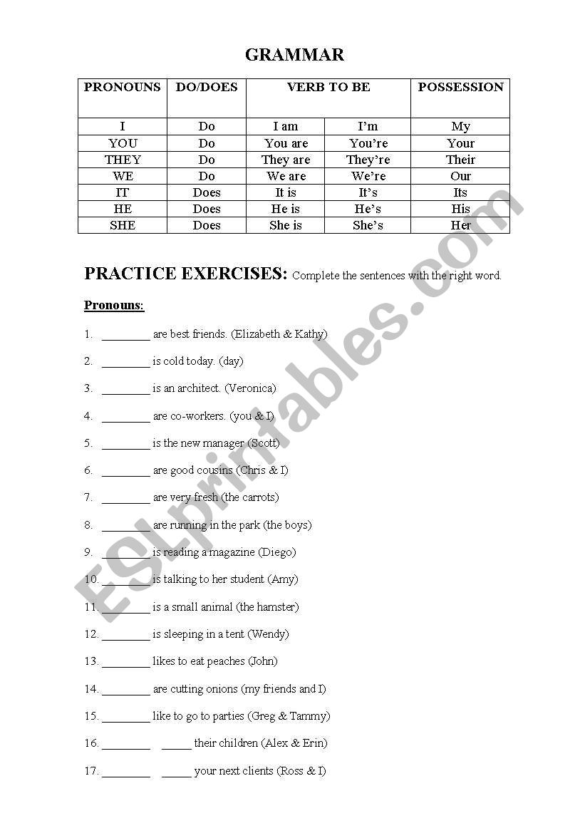 Pronouns worksheet