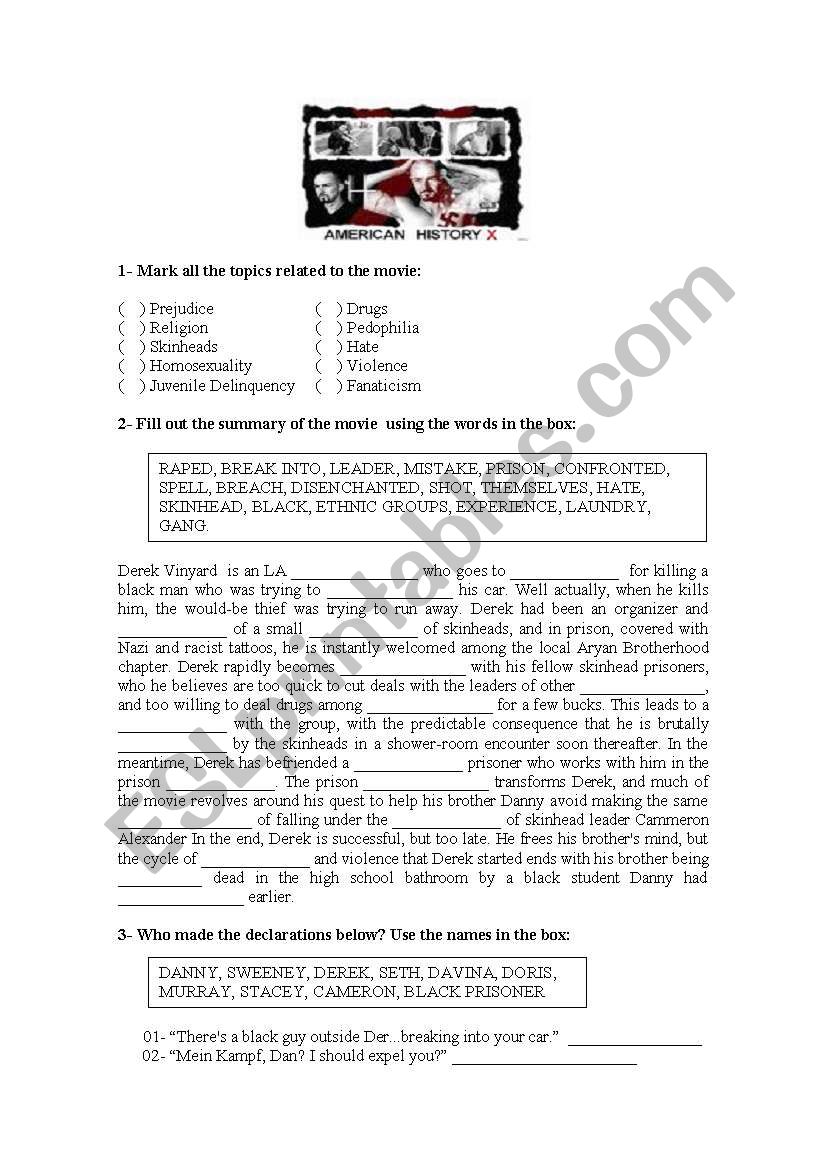 AMERICAN HISTORY X - PART II worksheet