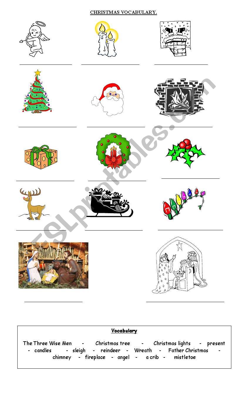 Christmas vocabulary worksheet