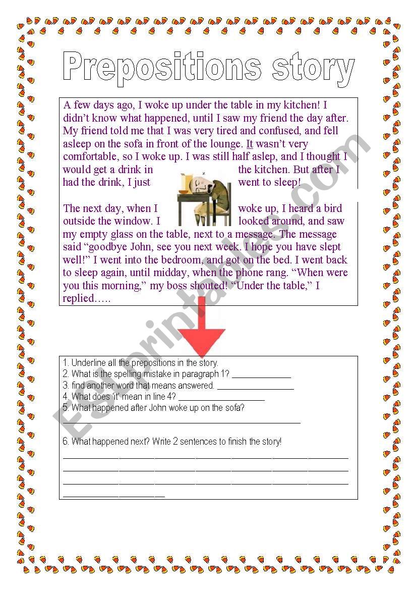 Funny Story - with prepositions - ESL worksheet by pandy