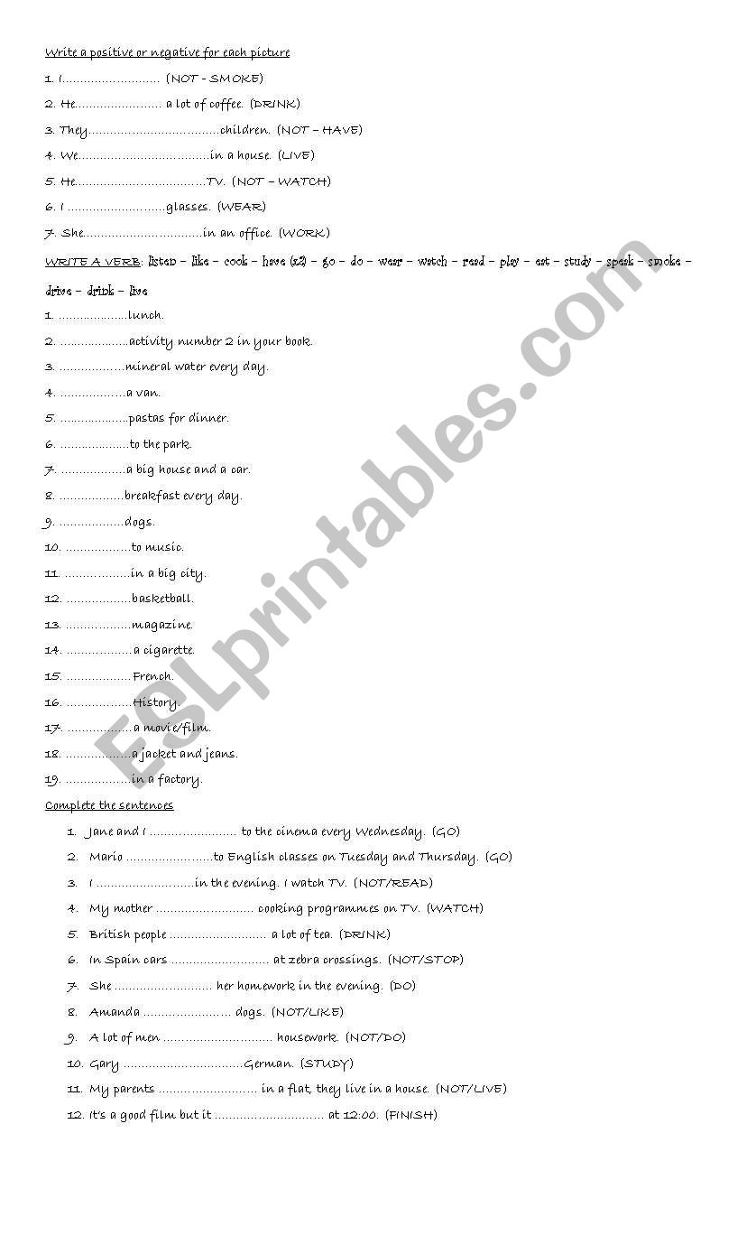 present simple worksheet