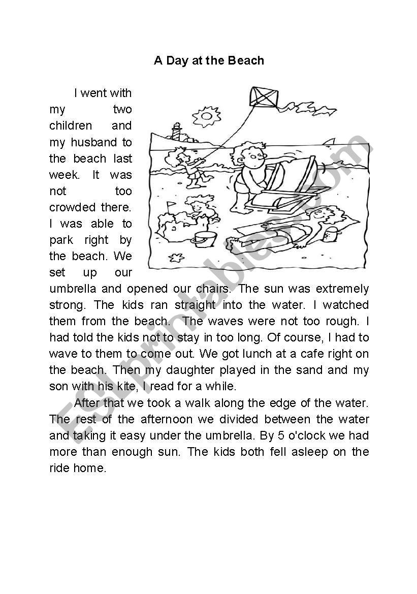 a day at the beach worksheet