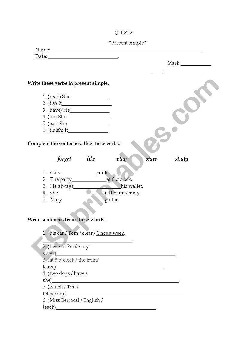 Present simple worksheet