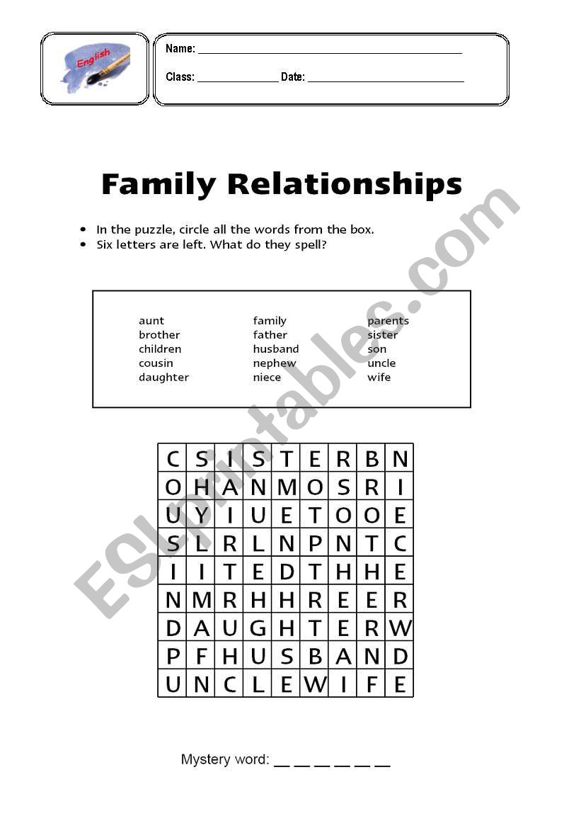 family relations worksheet