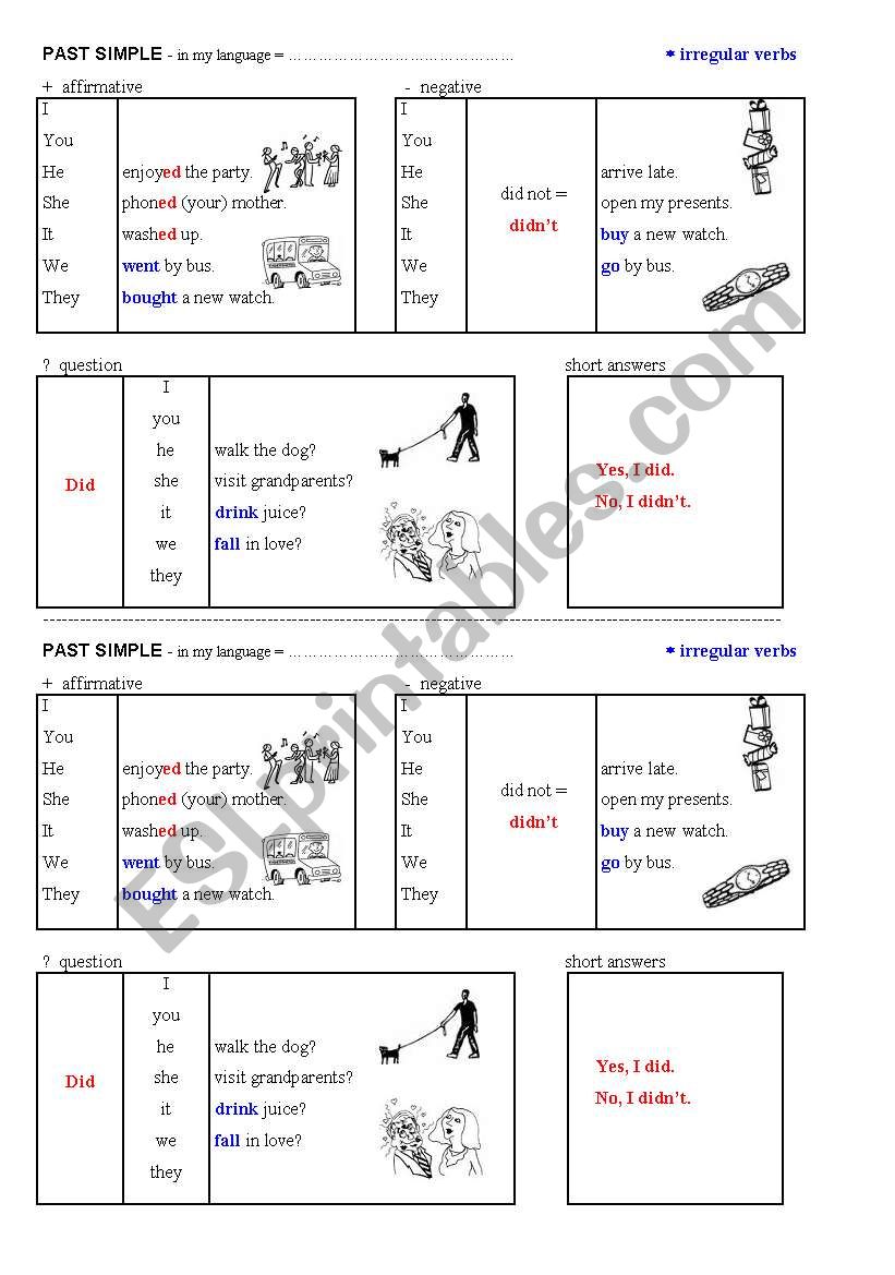 grammar chart - past simple worksheet