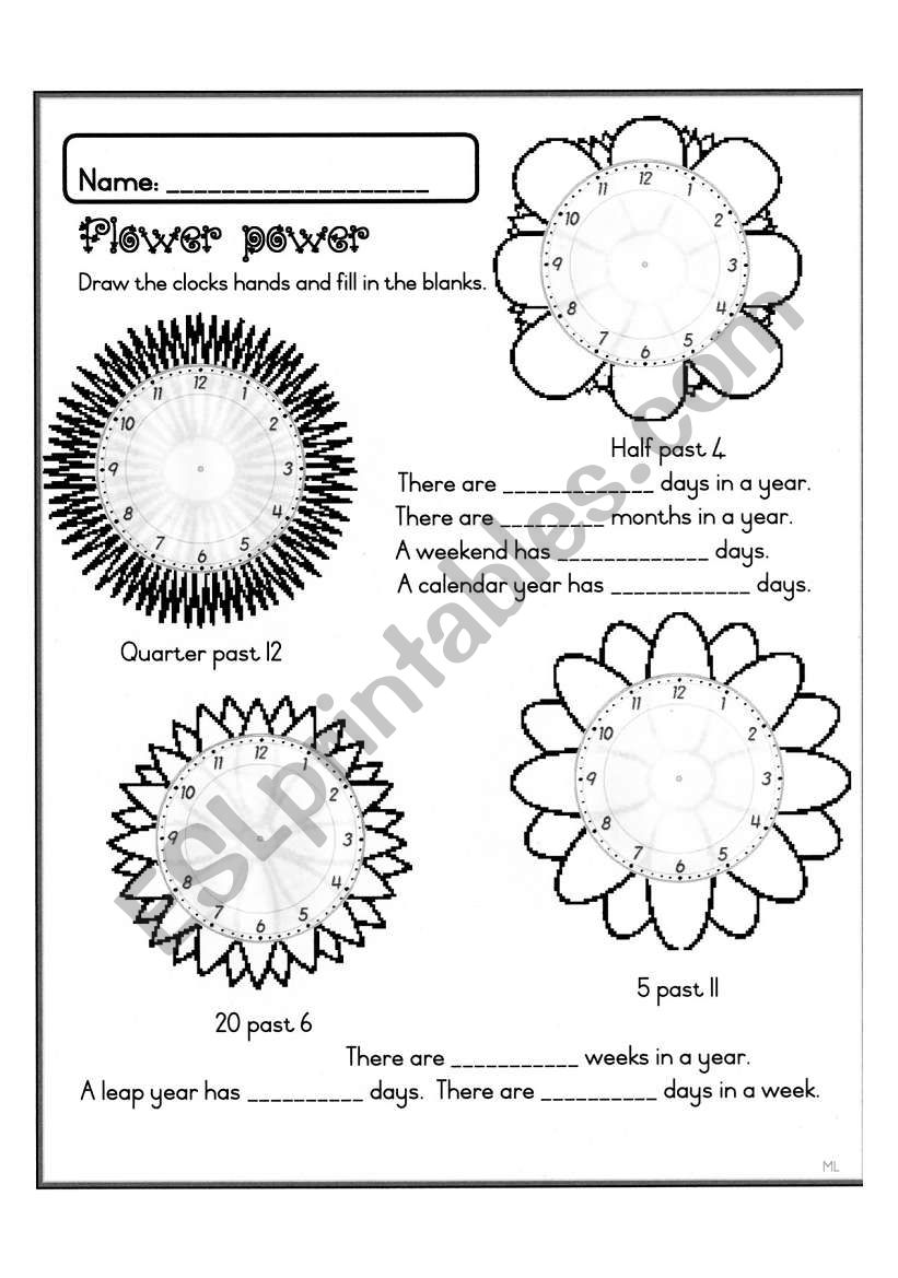 Flower power time worksheet