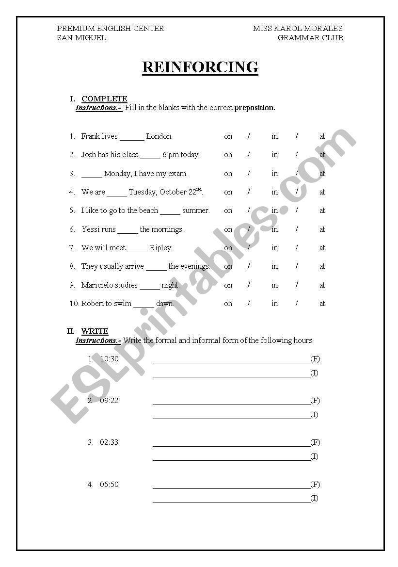 einforcing worksheet