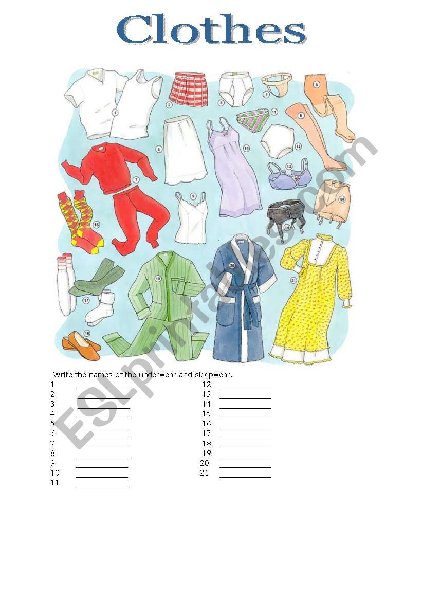 clothes worksheet