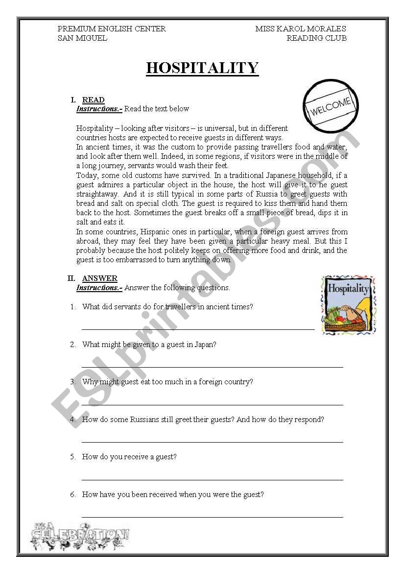 hospitality worksheet