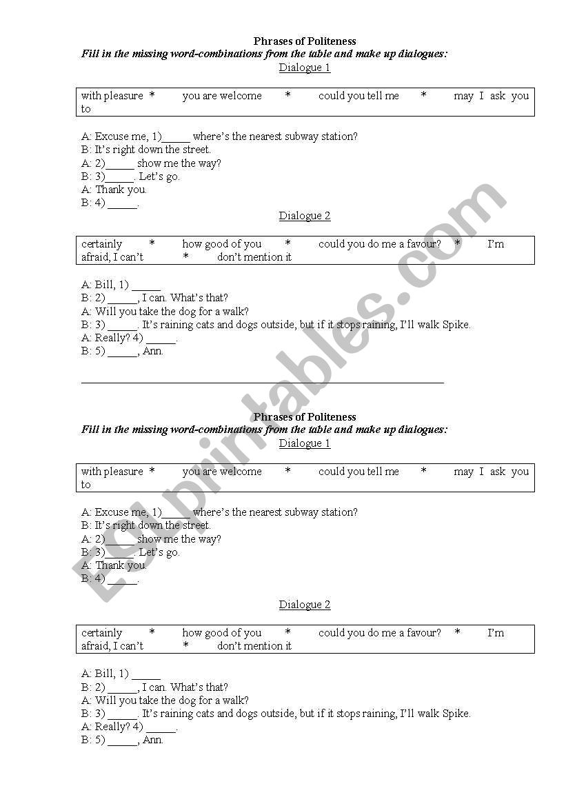 Phrases of Politeness worksheet