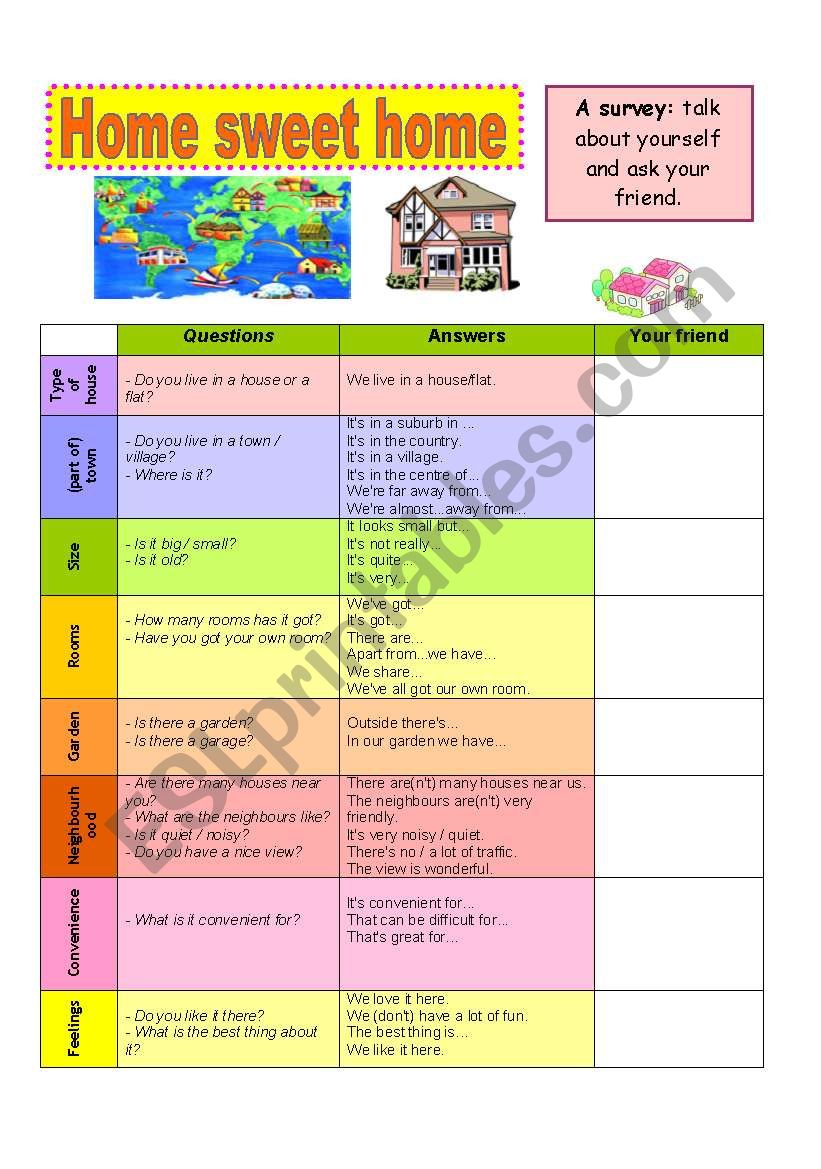 Home sweet home worksheet