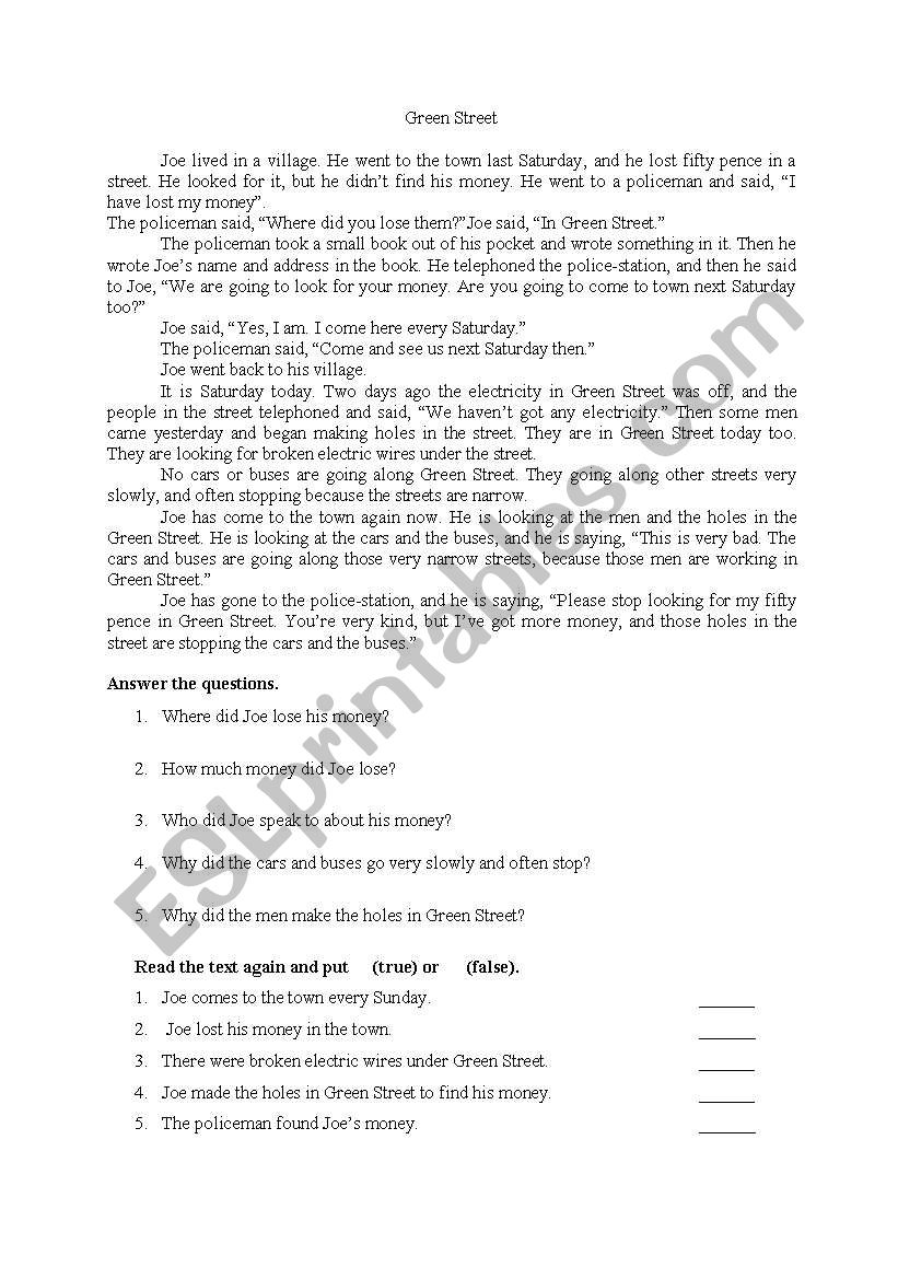 green street worksheet