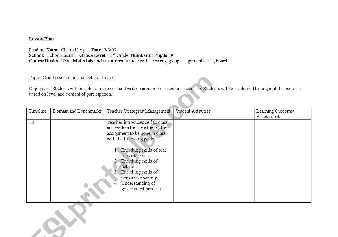 Current Events Lesson Plan worksheet