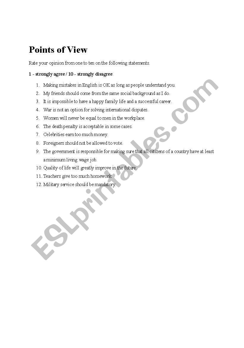 point of view worksheet