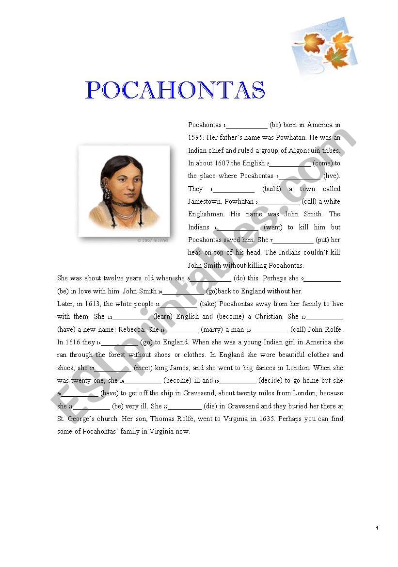 Pocahontas worksheet