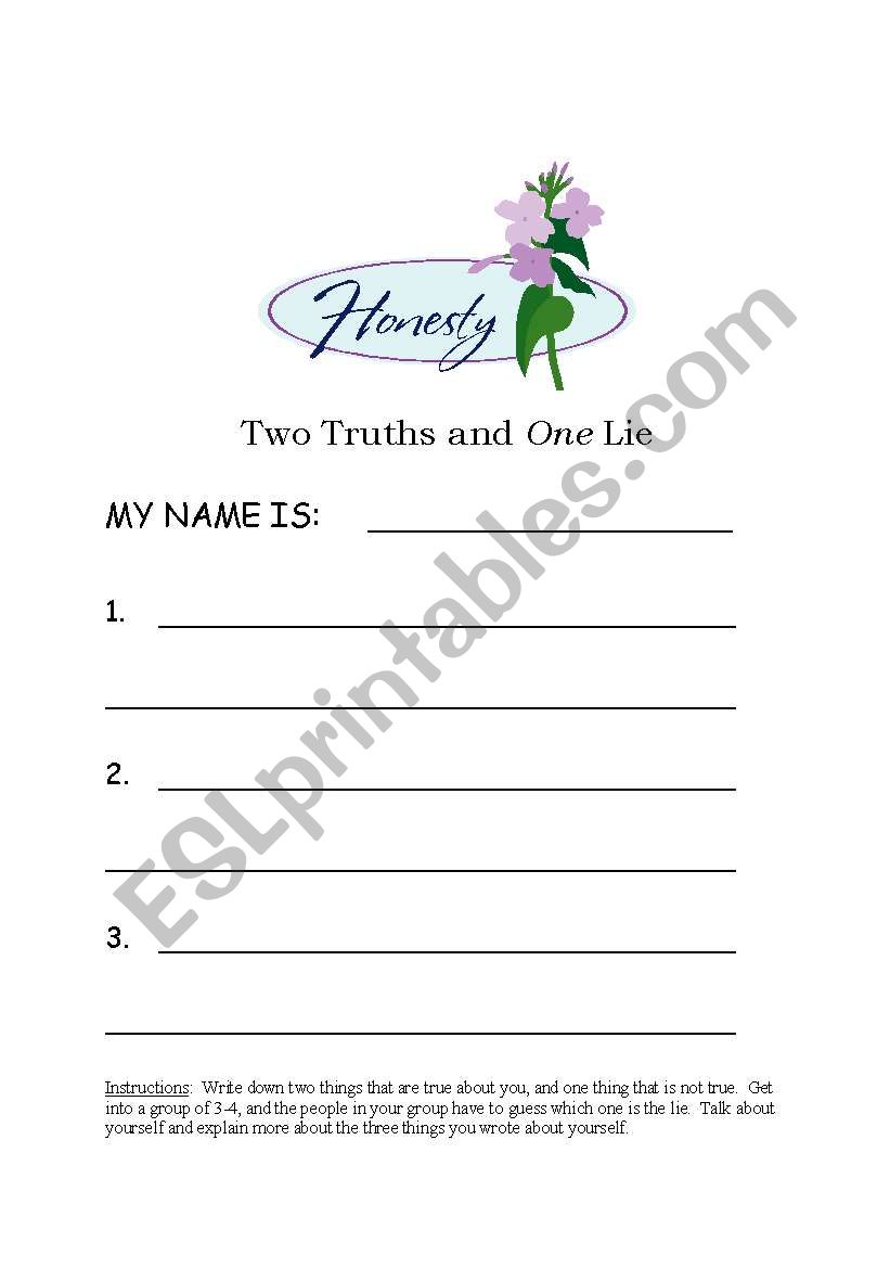 Two Truths and One Lie Mixer worksheet
