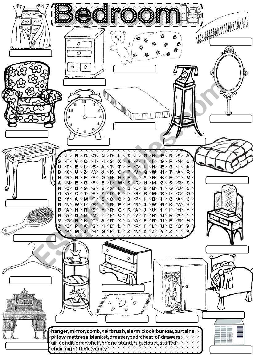 Wordsearch BEDROOM worksheet