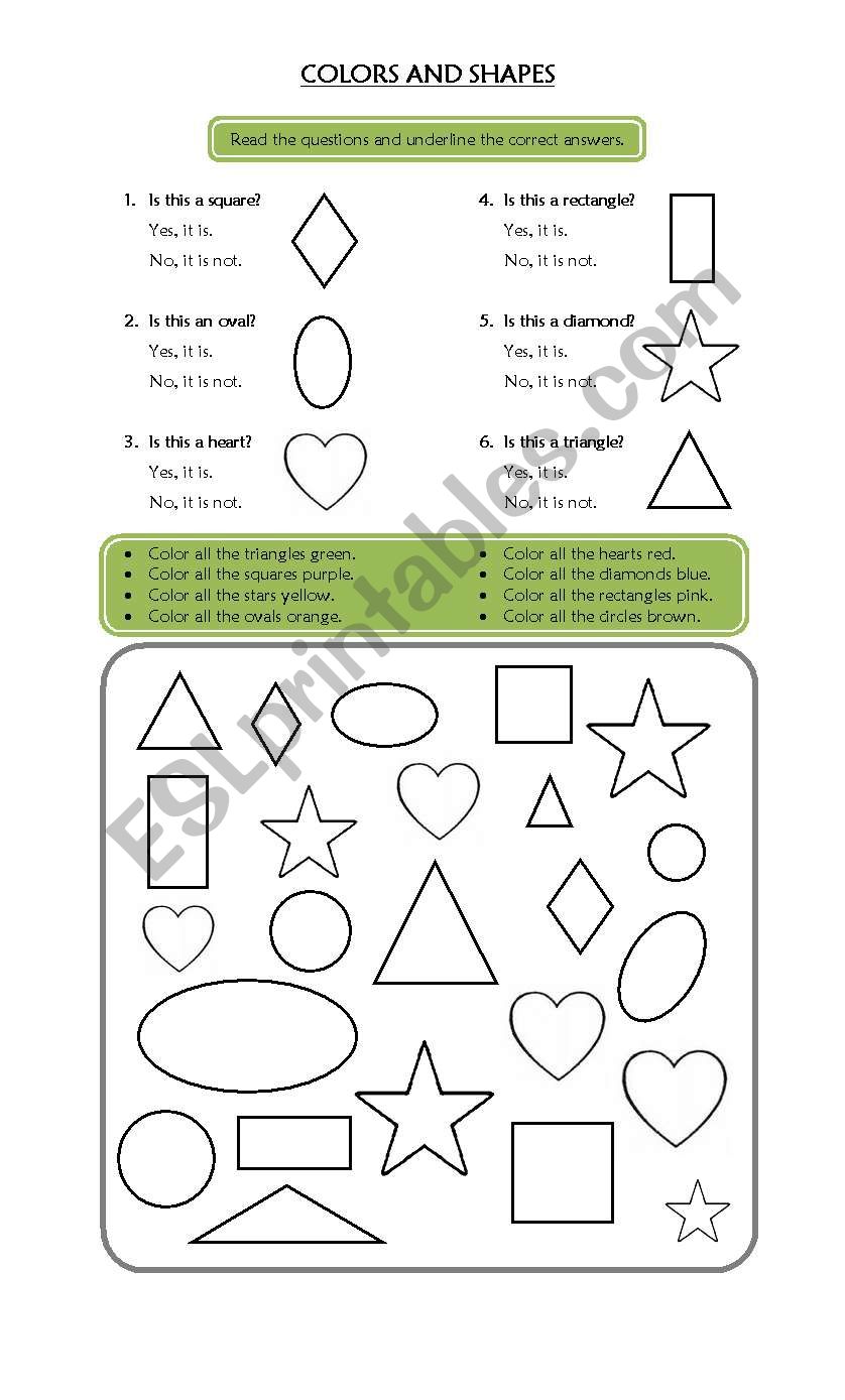 Colors and shapes worksheet