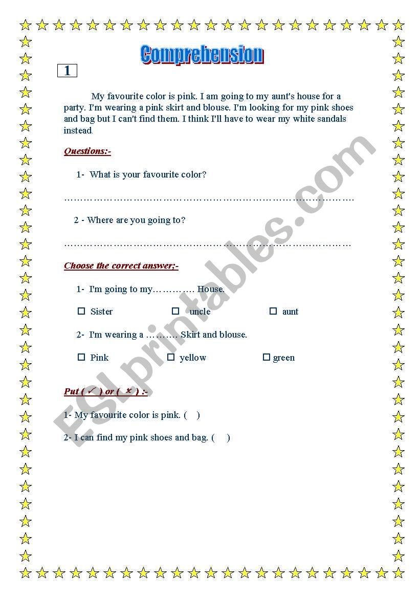 Comprehention worksheet