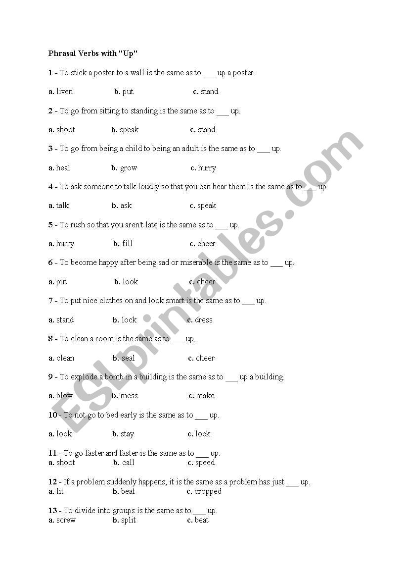 phrasal verbs with up worksheet