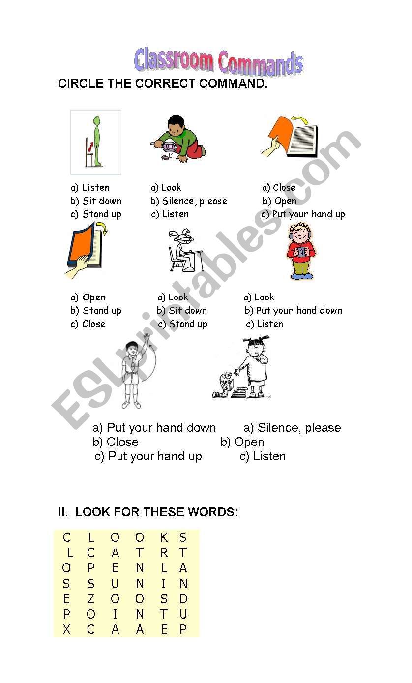 classsroom commands worksheet
