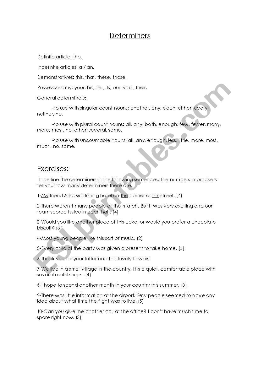 Determiners worksheet