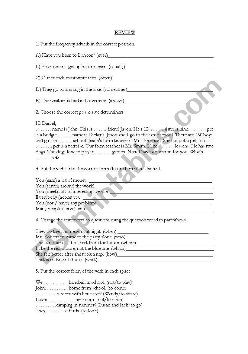 Review worksheet