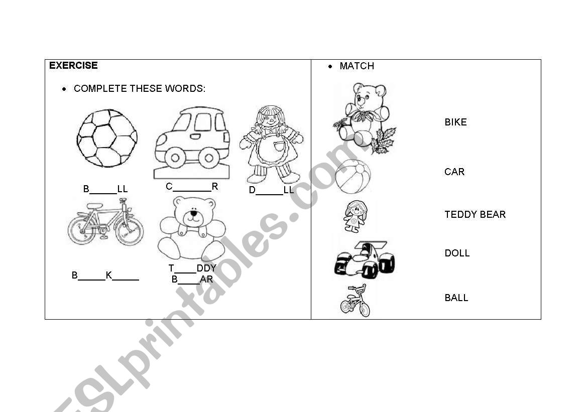 TOYS worksheet