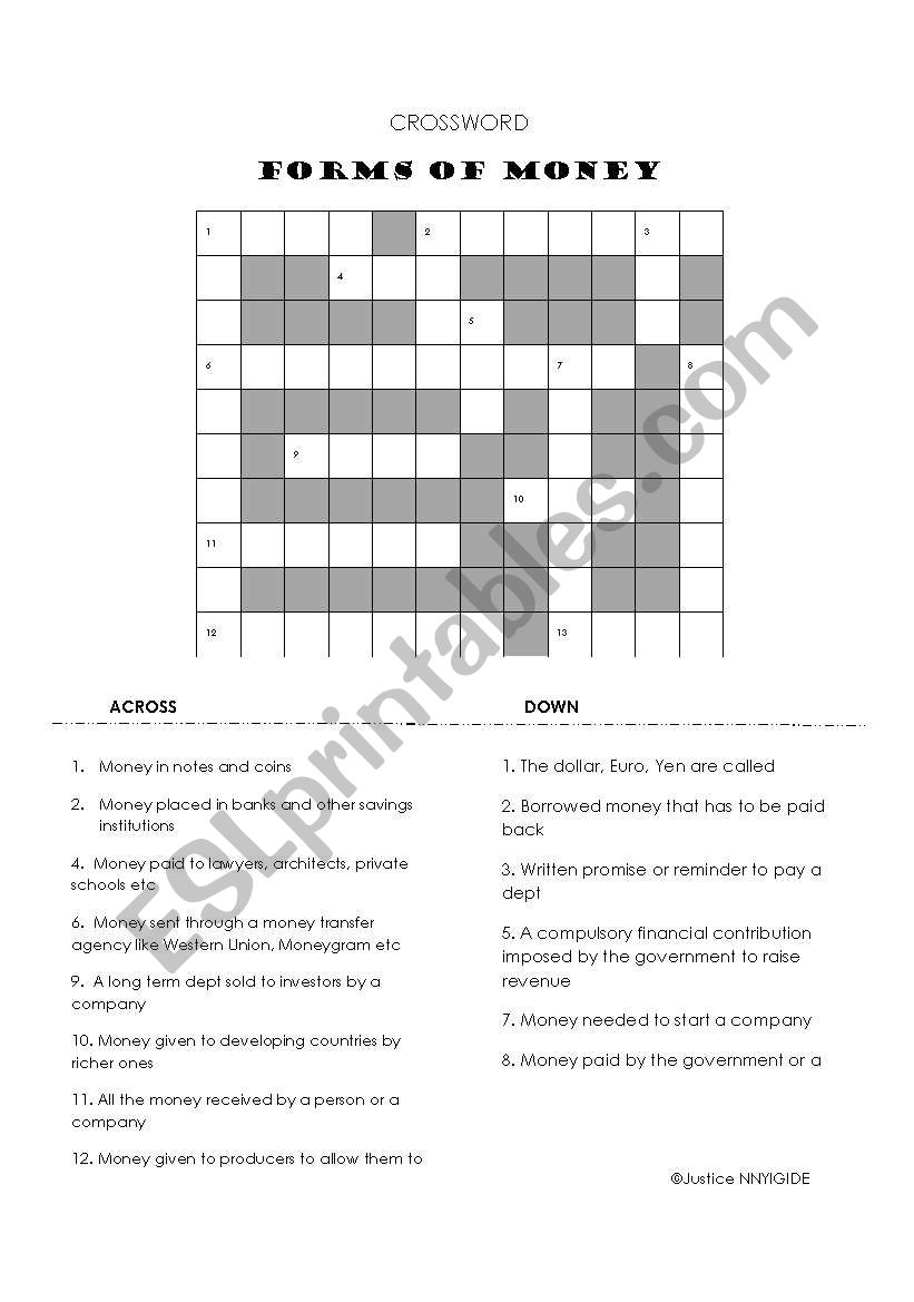 Forms of Money worksheet