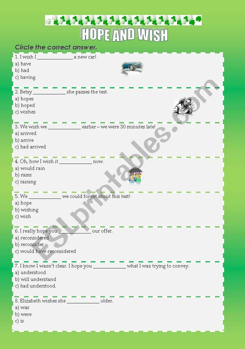 Hope and Wish worksheet