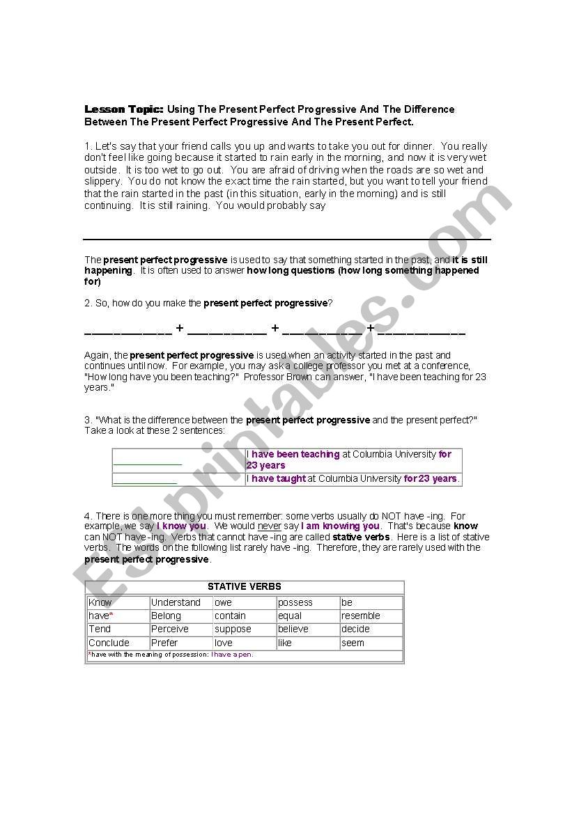 present perfect and the the present perfect progressive