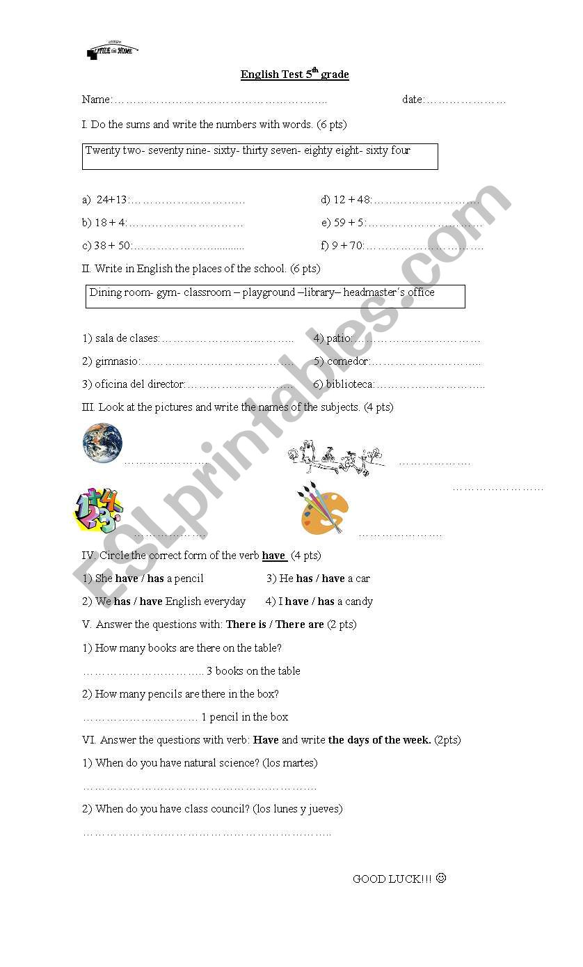 subjects worksheet