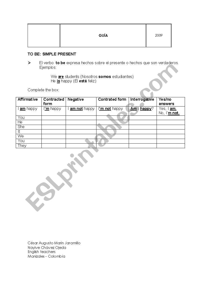 present simple of the verb to be easy explanation