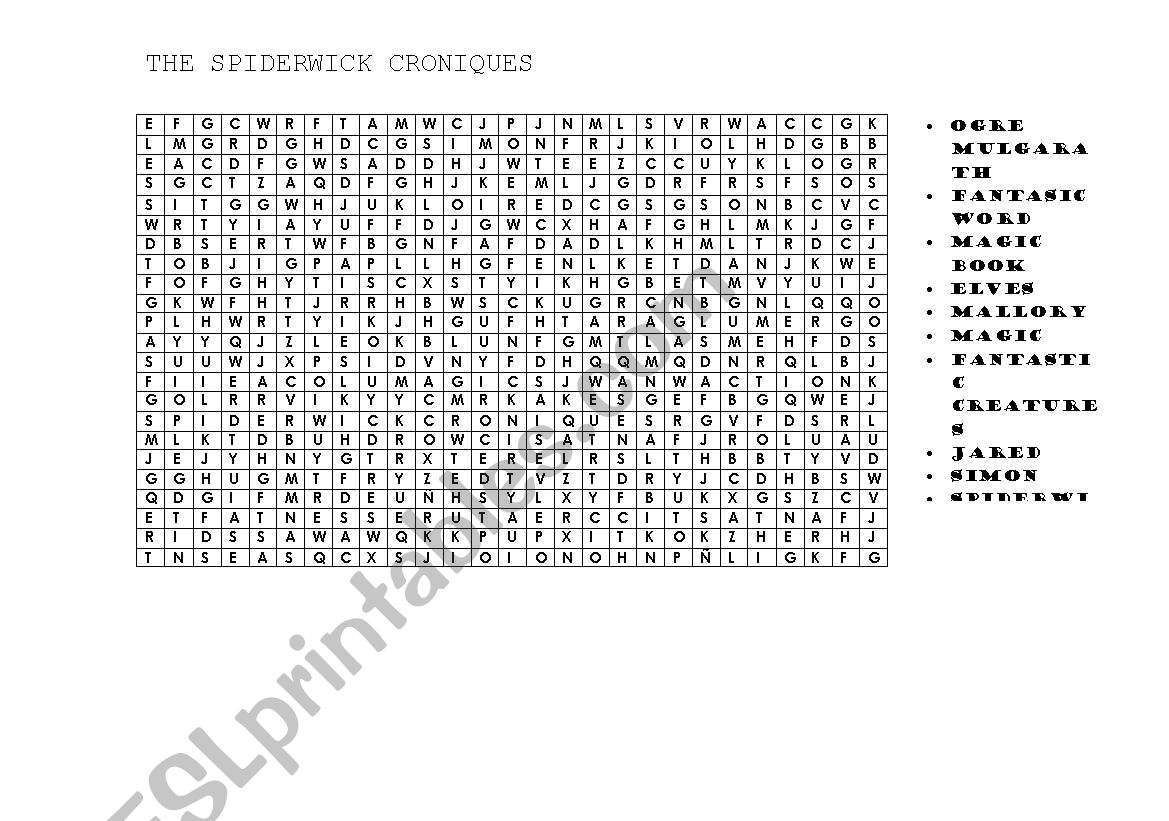 Wordsearch Spiderwick Croniques movie