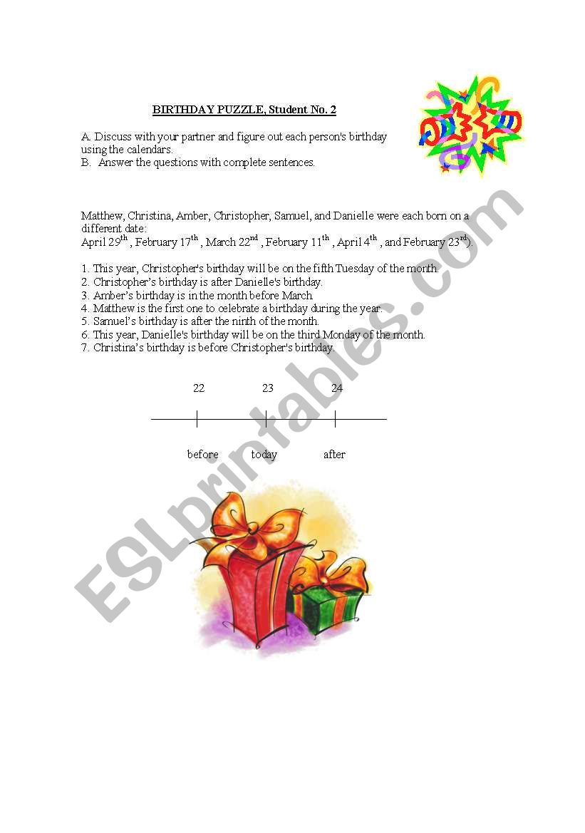 BIRTHDAY PUZZLE, PART 2 worksheet