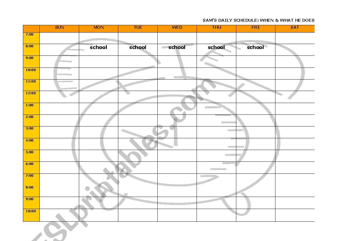 Sams  Schedule worksheet