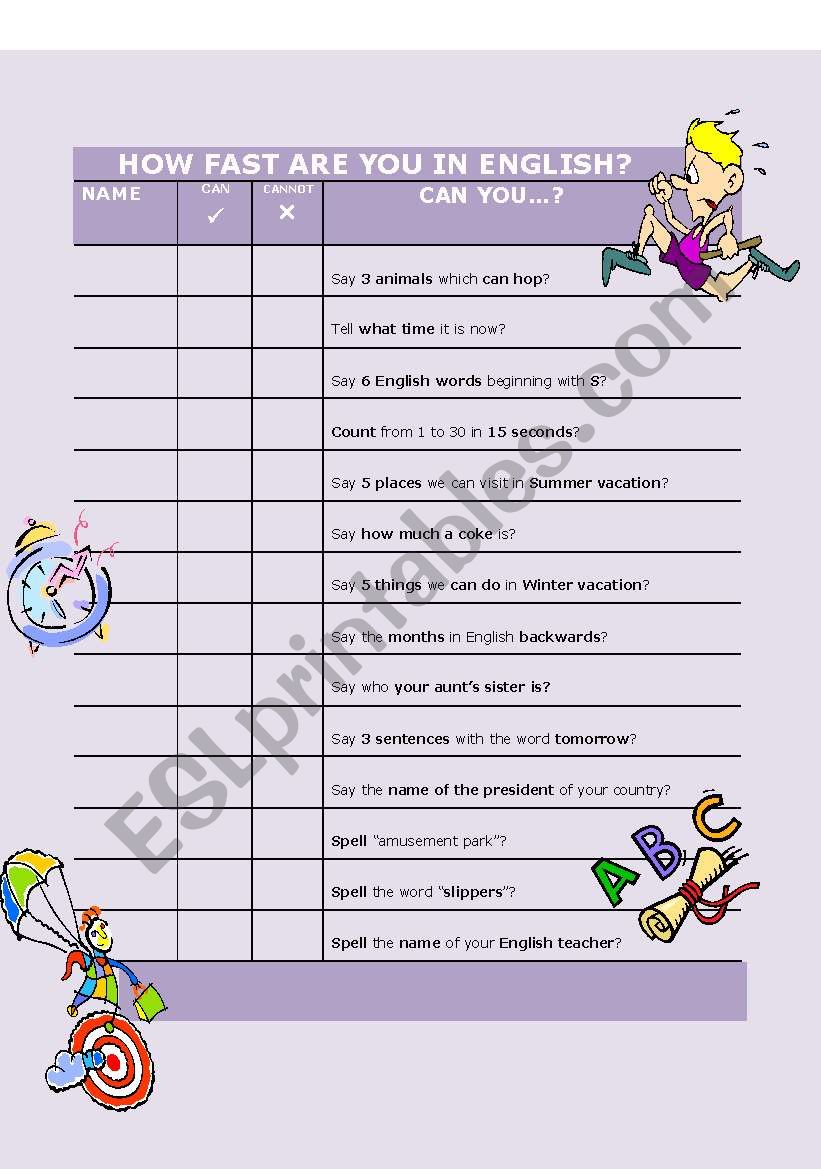 Can you....? worksheet