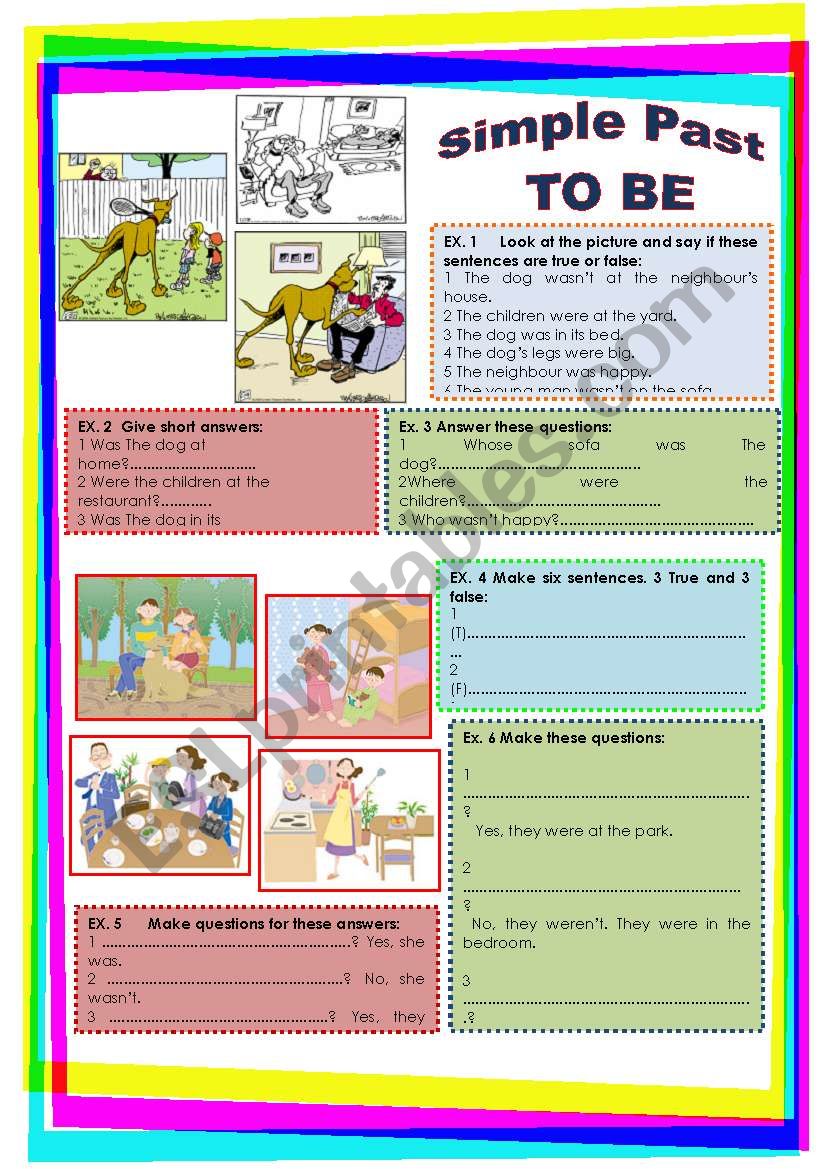 Simple Past TO BE colored worksheet
