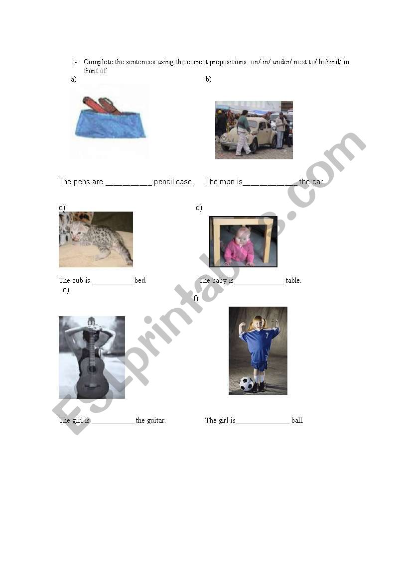 Prepositions of place worksheet