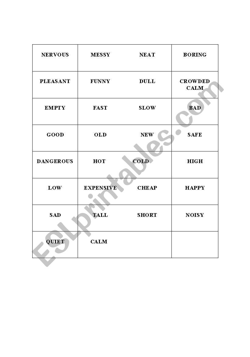 Opposite domino worksheet